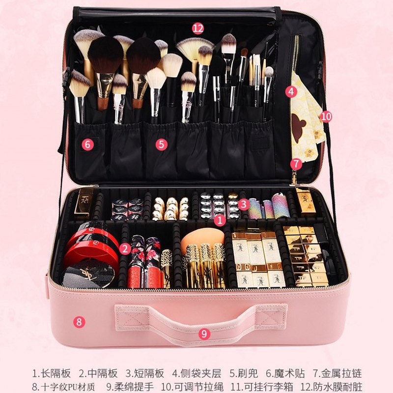 Korean Style Cosmetic Bag Pu Large Capacity Storage Partition Cosmetic Case Portable Tattoo Manicure Toolbox Cosmetic Bag