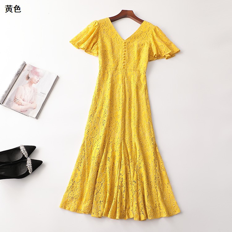 408188 夏尼龙连衣裙 铭薇高端女加长款短袖v领-阿里巴巴