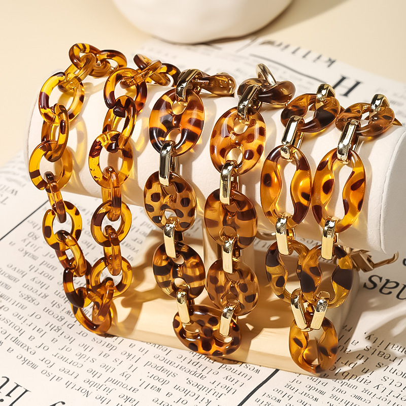 Customized Spot Leopard Print Acrylic Phants Zipper Bags Plastic Bag Chain DIY Shoulder Crossbody Handbag Chain