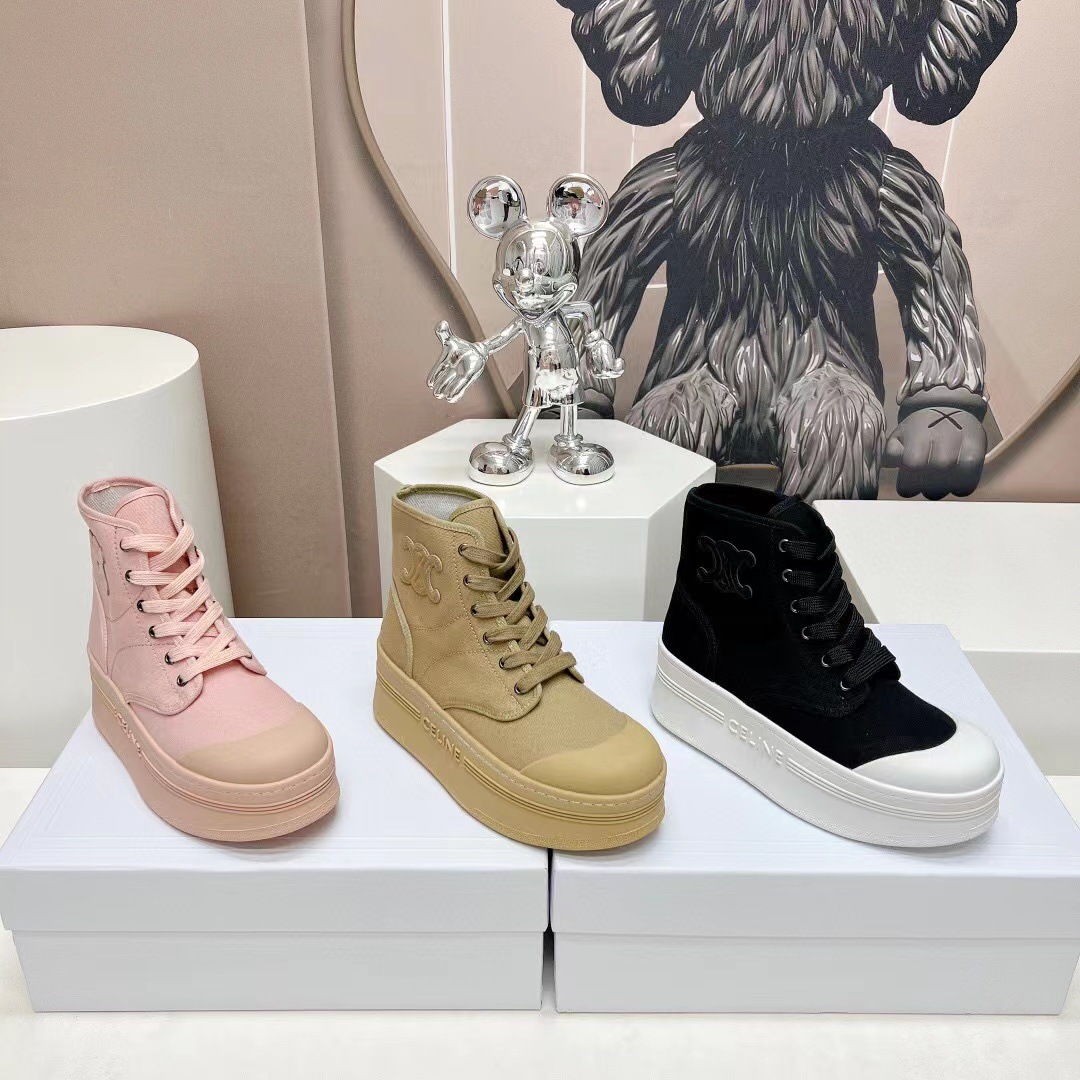 2023秋季新款凯旋门厚底帆布鞋高帮休闲马丁靴系带舒适板鞋女