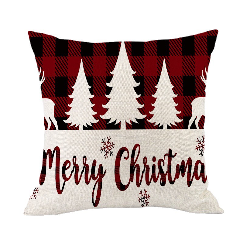 Cross-Border New Arrival Christmas Pillow Cover Holiday Red Plaid Decorative Sofa Living Room Pillows Cushion
