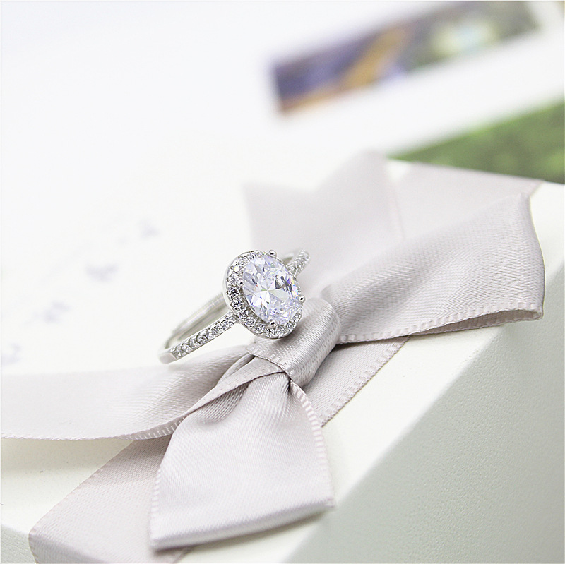 s925纯银鹅蛋钻戒女八心八箭带钻戒指仿真钻石锆石椭圆克拉饰品