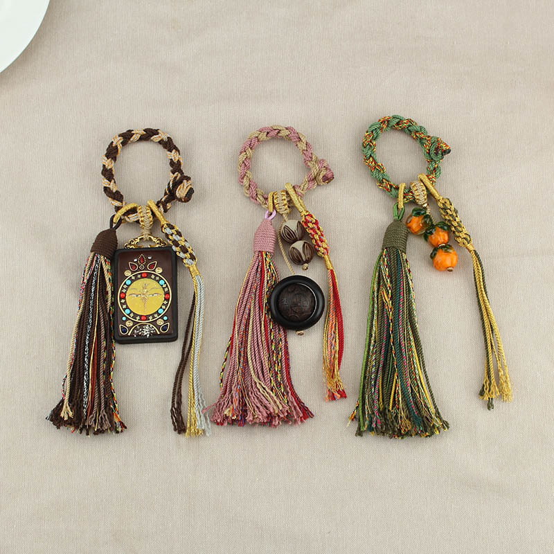 National Fashion Hand-Woven Cross Knot Pendant Creative Bag Pendant Key Ring Multi-Purpose Hand-Knitted Rope Tibetan Accessories