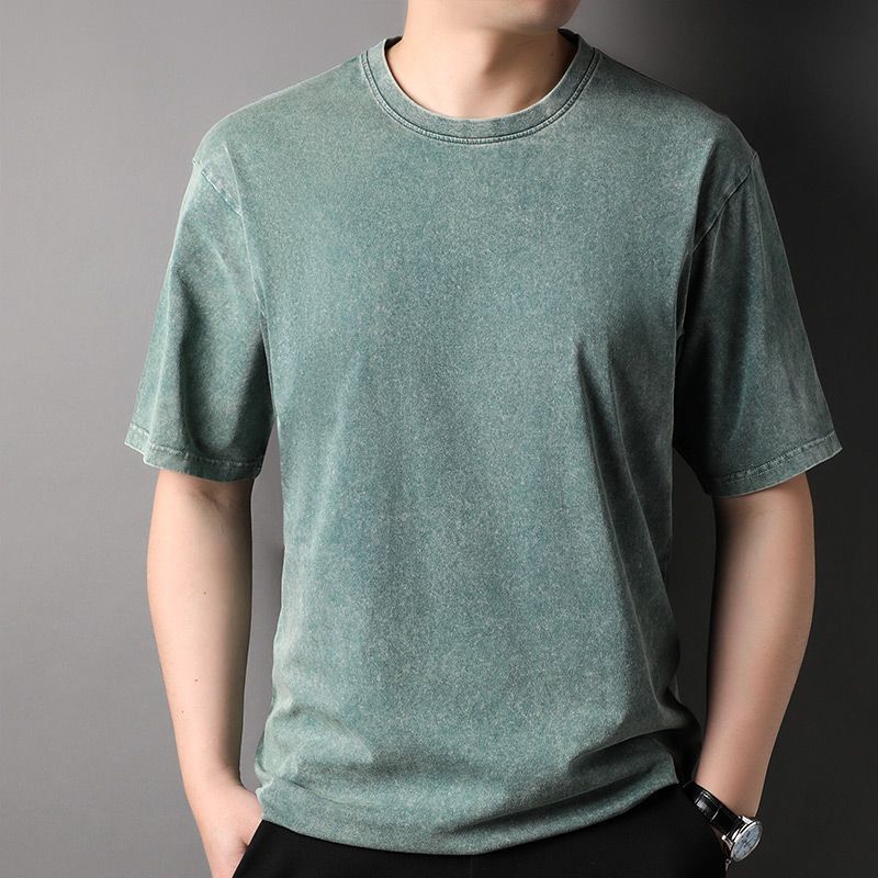 Men's T-shirt Short Sleeve Summer 2023 New Trendy Western Style Casual Crew Neck Top Cotton Snowflake Yarn T-shirt Men