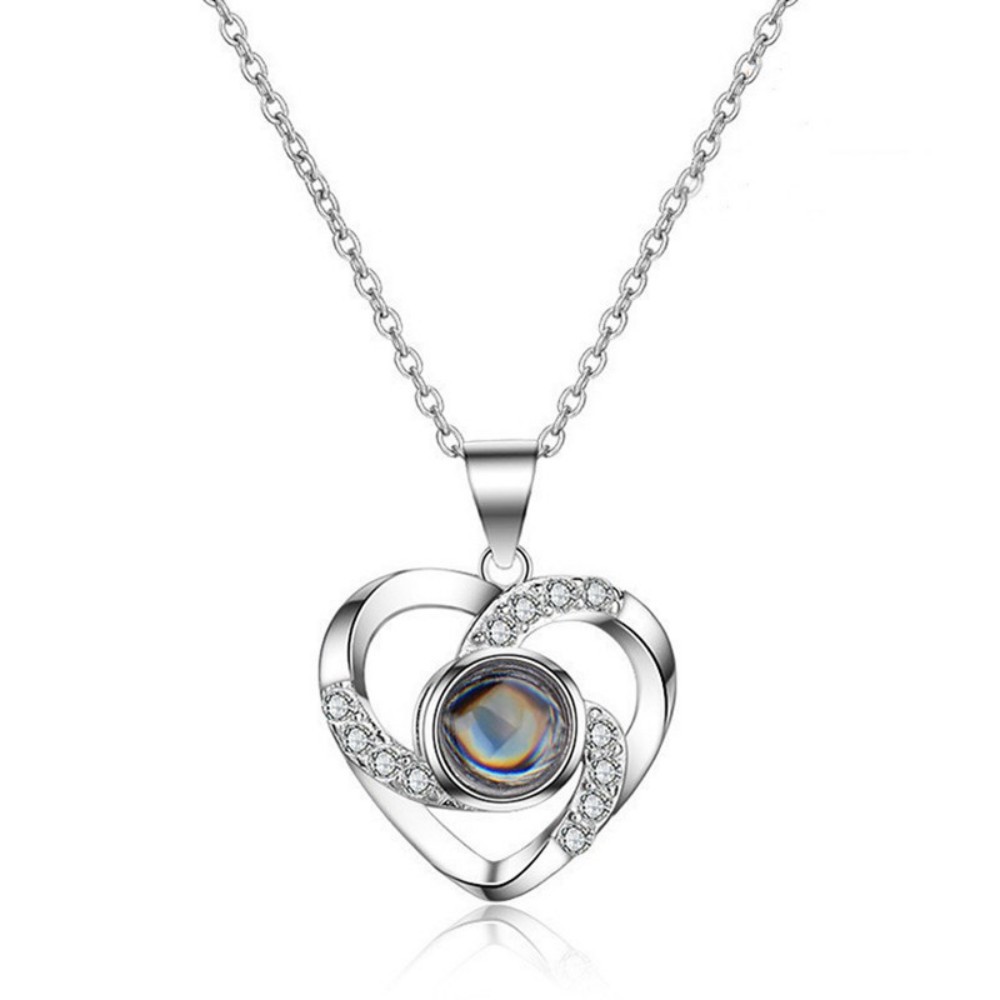 Factory Direct Sales Memory of Love 100 Languages I Love You Hollow Heart Projection Necklace Pendant