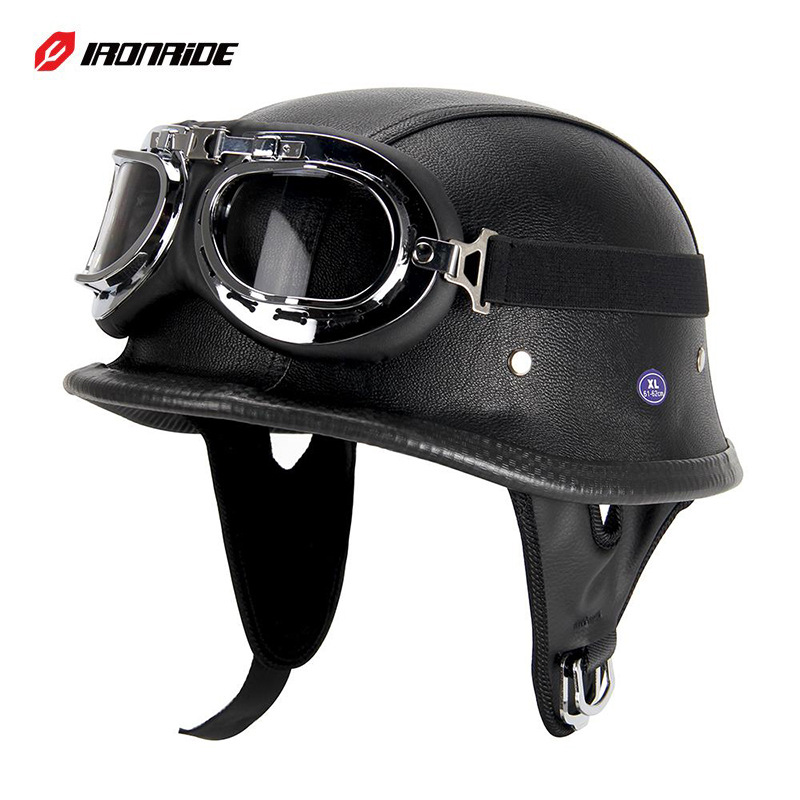 ironride摩托车安全头盔复古哈雷德式钢盔帽瓢盔个性大兵骑行头盔