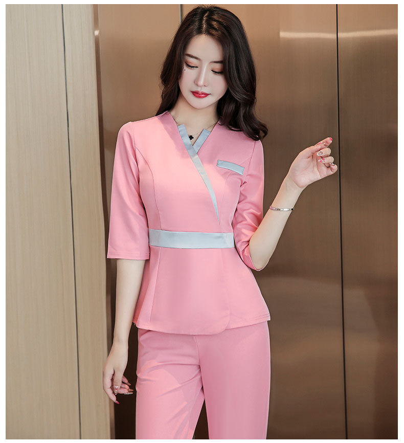 足疗技师工作服女沐足工衣洗浴场所美容师足浴店套装230中袖长裤