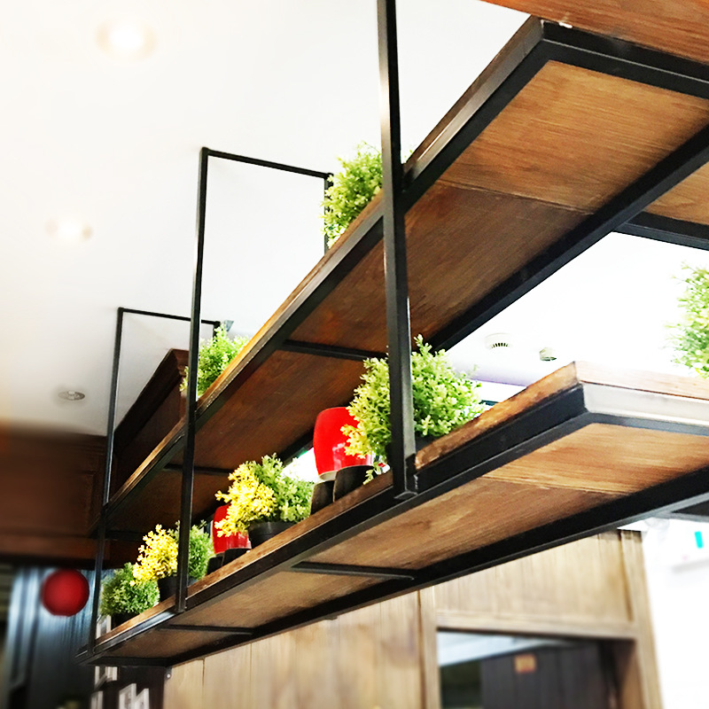 悬挂花架铁艺吊顶装饰架子置物架简约吊架酒架餐厅一字隔板架吧台