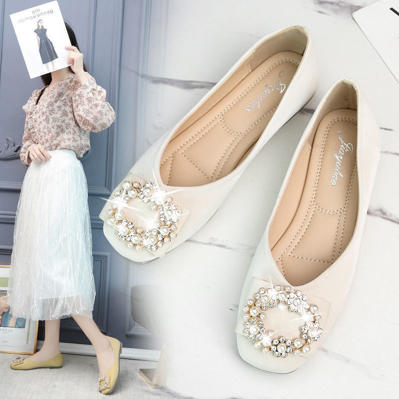 平底鞋女新款韩版百搭瓢鞋方头浅口网红女单鞋软底防滑豆豆鞋