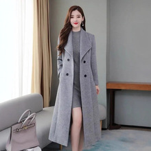 风衣2023春秋新款毛呢大衣女过膝加厚大码翻领超长款修身收腰外套