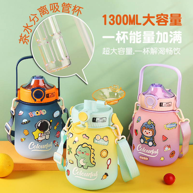 Hot Straw Big Belly Cup Female Good-looking Tea Water Separation Water Cup Frosted Large Capacity Student Portable Sports Bottle