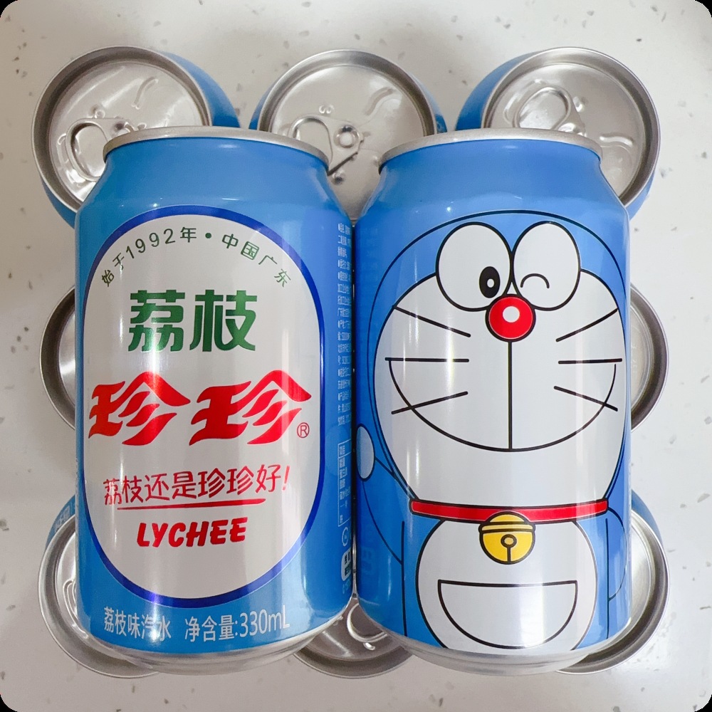 珍珍荔枝味汽水330ml易拉罐哆啦a梦30周年限量版碳酸饮料怀旧汽水