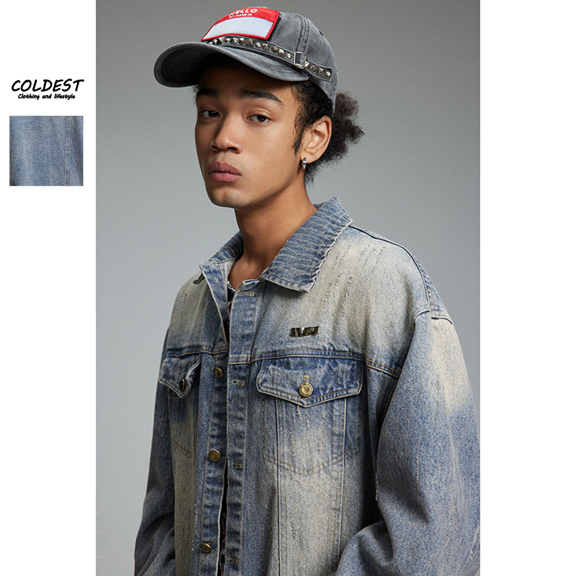coldest男装|美式复古潮牌休闲工装牛仔夹克男宽松水洗做旧牛仔外