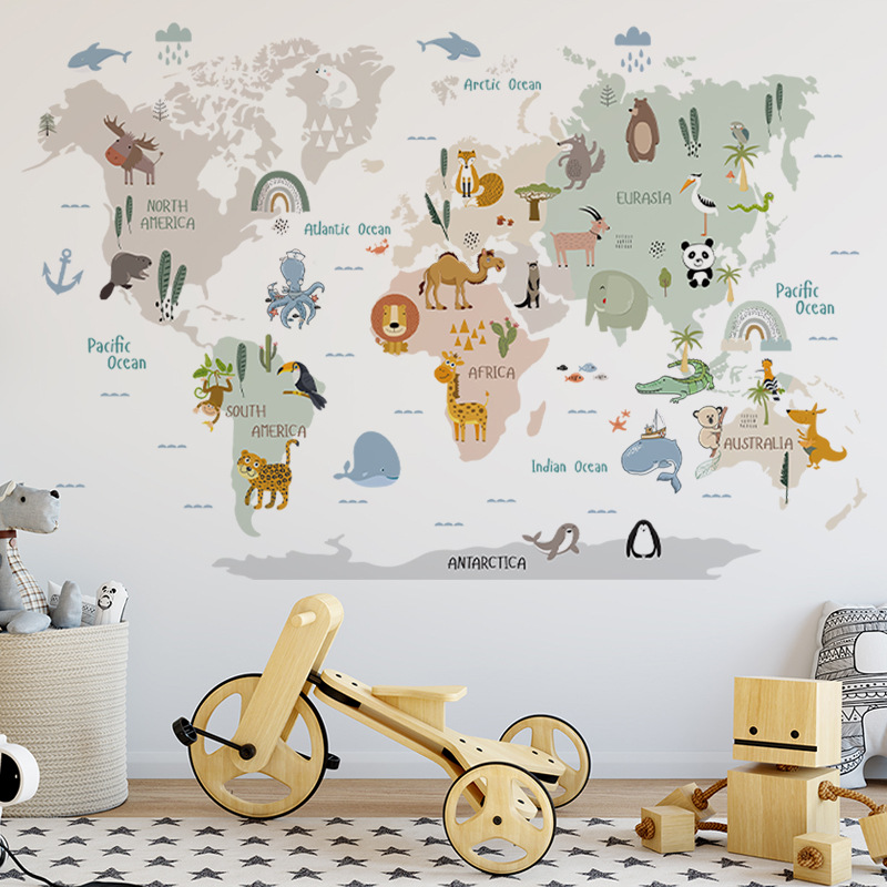 旅康动物地图幼儿园教室布置卡通幼儿早教班墙面布置装饰自粘贴画