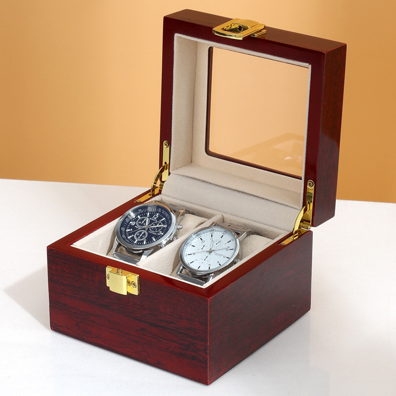 Spot Paint Two Two Watches Storage Box Red Wooden Display Watch Box Solid Wood Paint Wooden Box