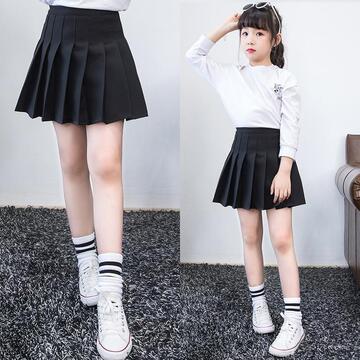 中大童短裙女孩夏天裙子春秋洋气女童半身裙百褶裙儿童a字迷你裙