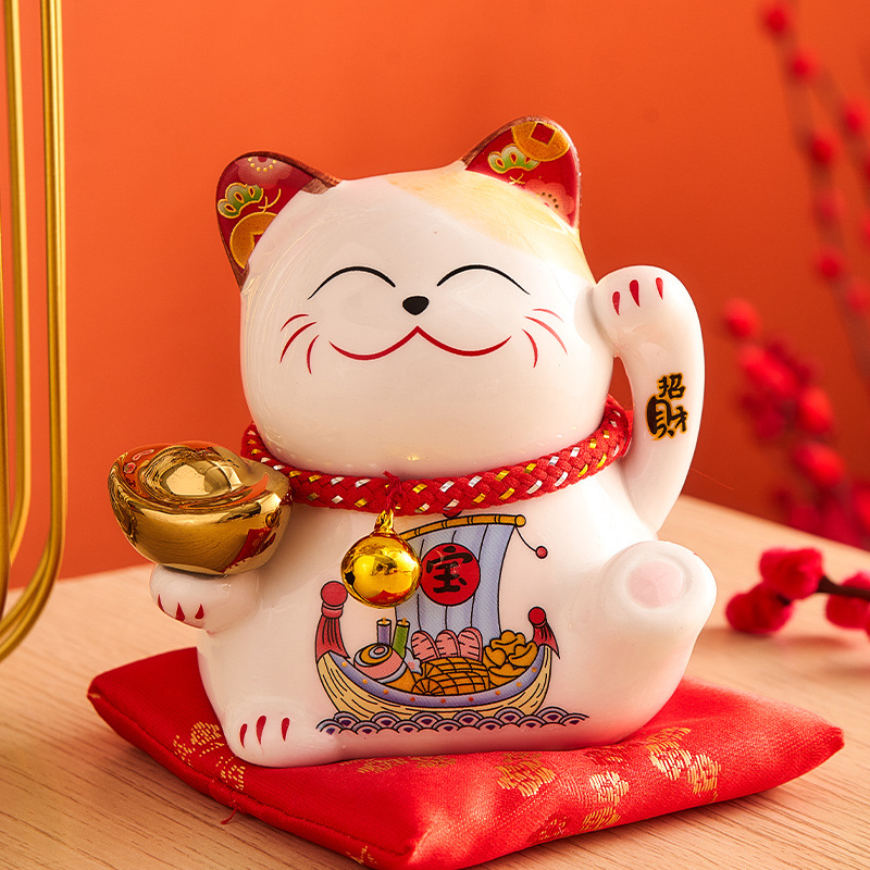 中式招财猫陶瓷摆件可爱猫咪存钱罐储蓄罐新年礼物客厅玄关装饰品