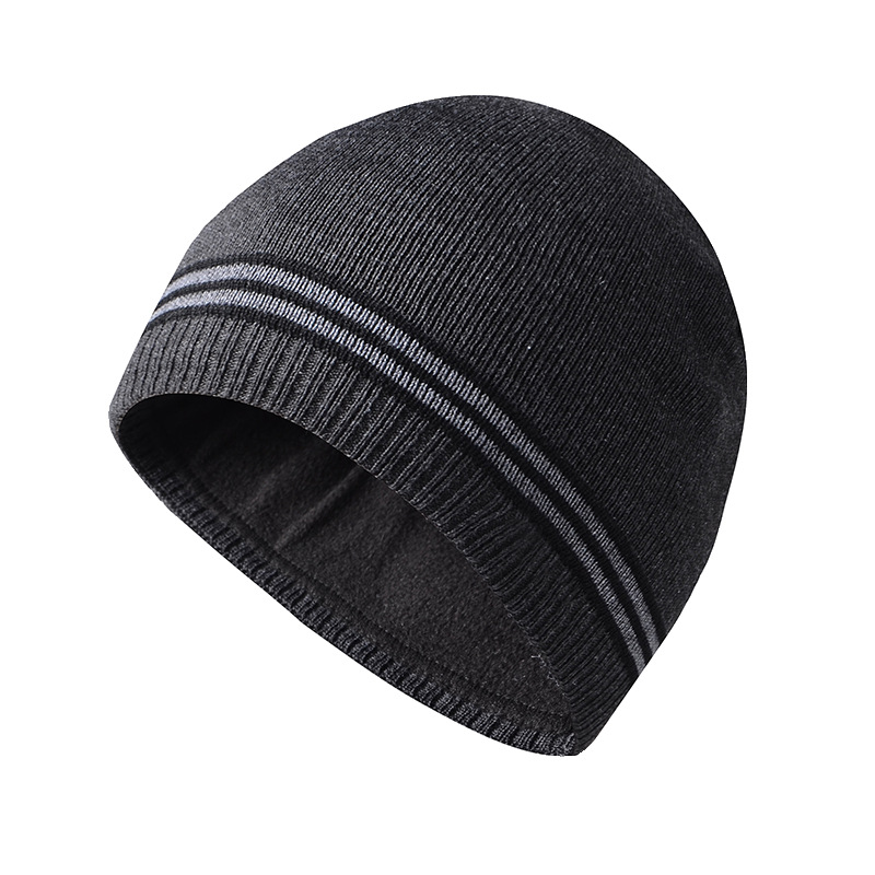 Autumn and Winter Fleece-lined Warm Hat Men's Striped Knitted Hat Outdoor Leisure Pullover Beanie Hat Simple Earflaps Woolen Hat