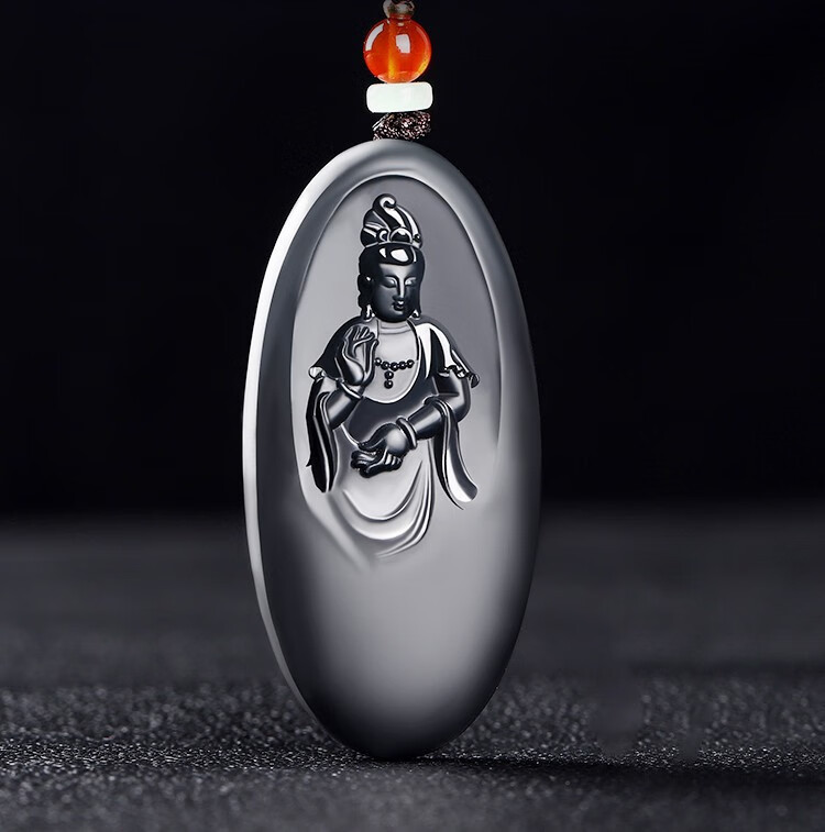 天然和田玉墨玉观音吊坠观世音菩萨男女士款玉坠玉佩挂件玉石礼品