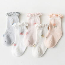 夏季宝宝袜子中大童男女童薄款网眼新生儿高筒袜子木耳边儿童袜子