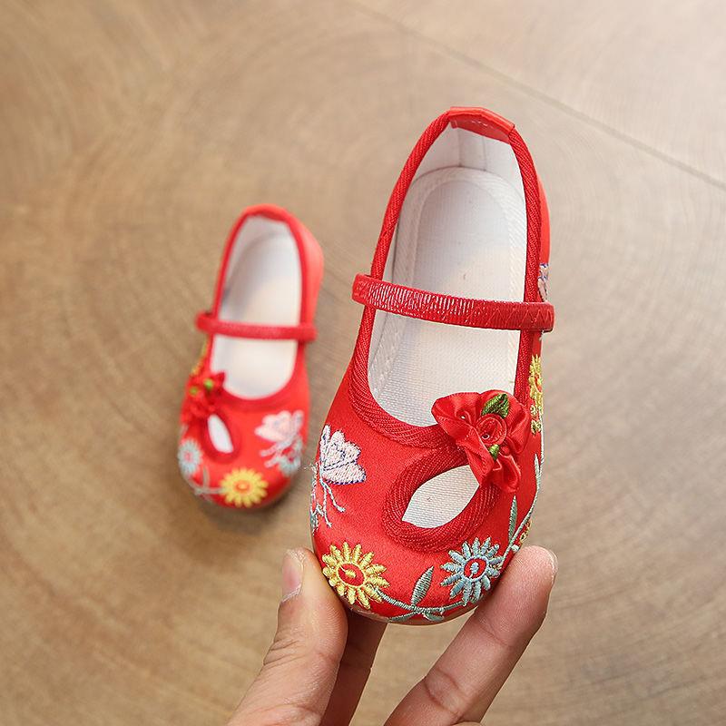 Children's Shoes Children's Breathable Mesh Shoes Summer Sandals Archaistic Ancient Costume the Han-Style Clothing Shoes Girls' Embroidered Shoes Embroidered Cheongsam Shoes