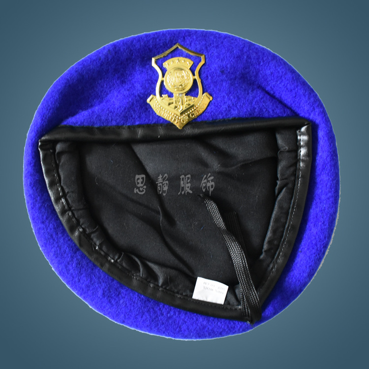 绿色羊毛物业保安贝雷帽学生军训舞台演出帽子迷彩服贝雷帽可定制