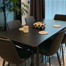 意式极简黑色岩板餐桌家用小户型现代长方形组合黑色餐桌椅子全黑
