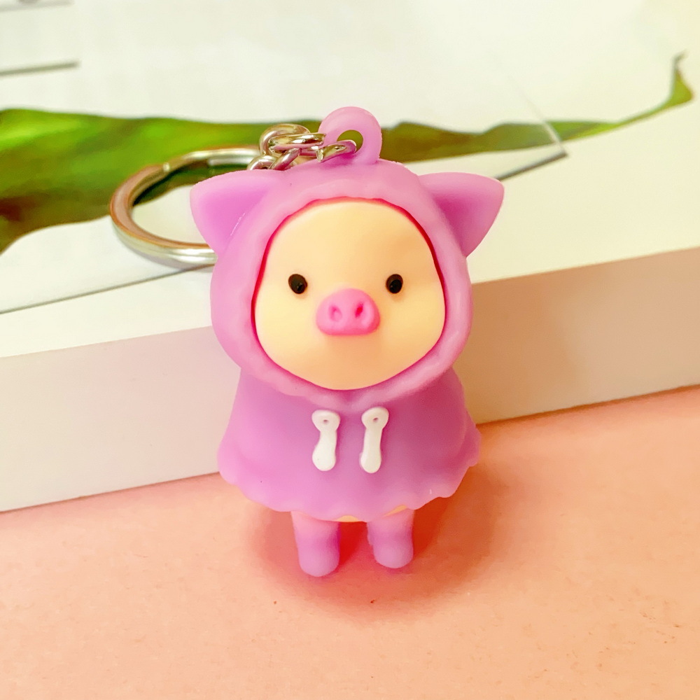 5186# Creative Soft Rubber Raincoat Pig Doll Keychain Trendy Cool Pig Doll Pendant Activity Small Gift Wholesale