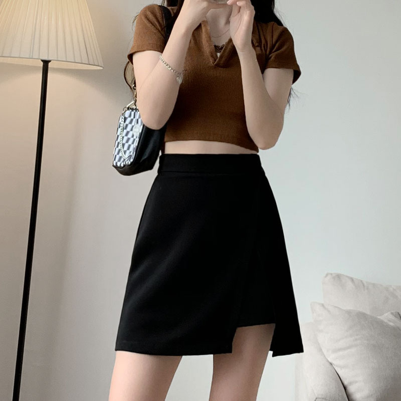 Black Skirt Women's Spring and Autumn Small Suit Skirt Spring High Waist Slimming A- line Split Short Culottes