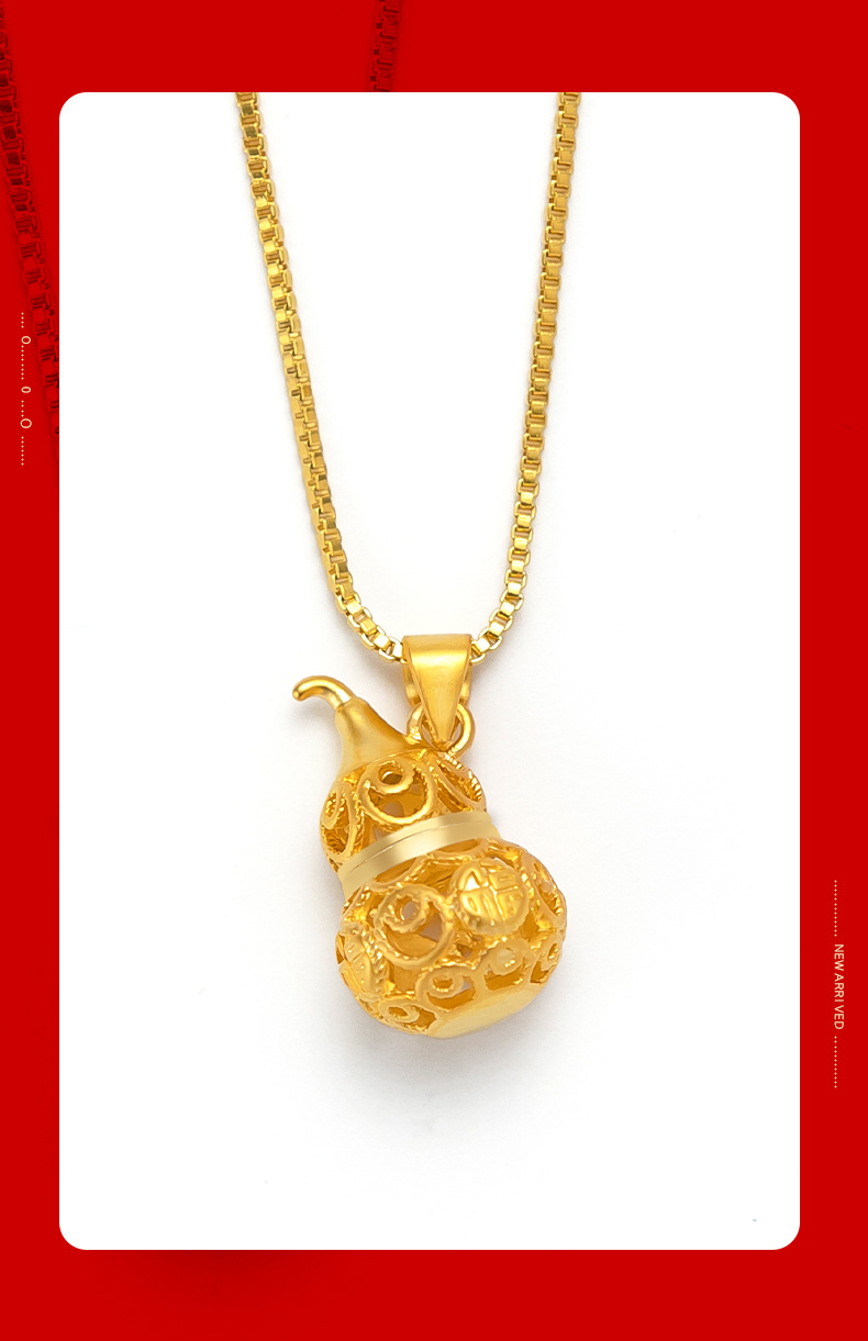 新款沙金葫芦项链 女款镀金仿3d硬金镂空葫芦吊坠项链项坠 批发