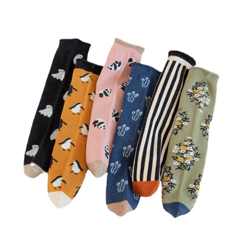 2023 Spring and Autumn New Ins Style Japanese Style Mid-Calf Length Socks Korean Cartoon Animal Boys and Girls Straight Children's Socks Fashion