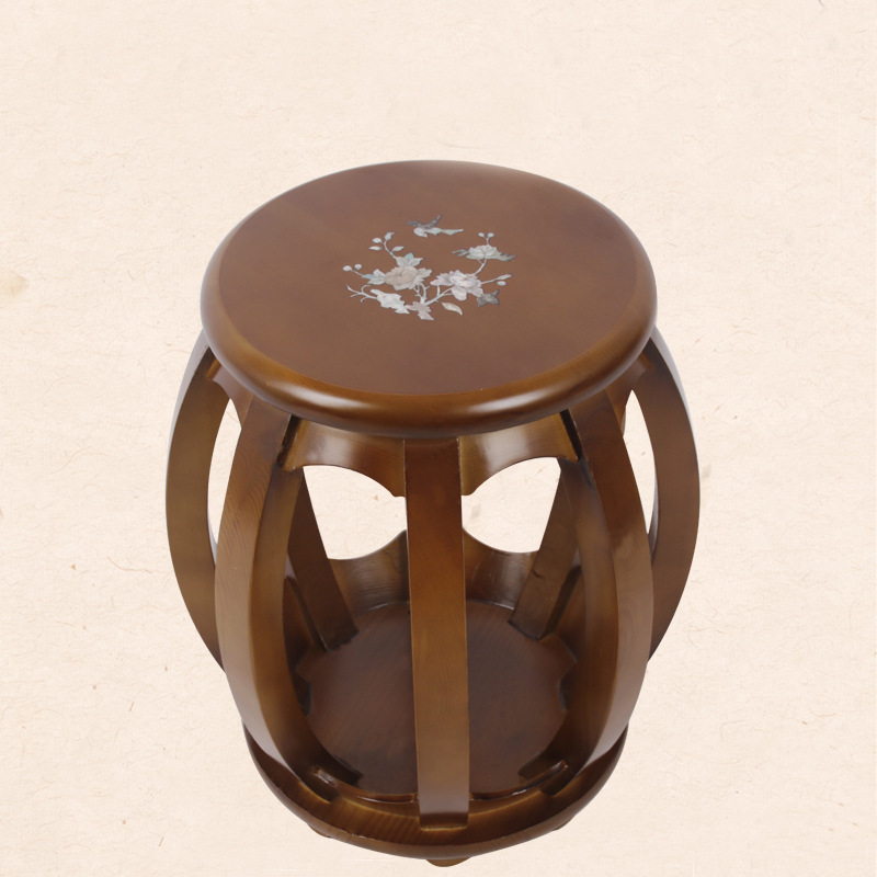 古筝圆凳古筝凳子实木古筝圆凳素面款印花古筝琴凳结实耐用楠木色