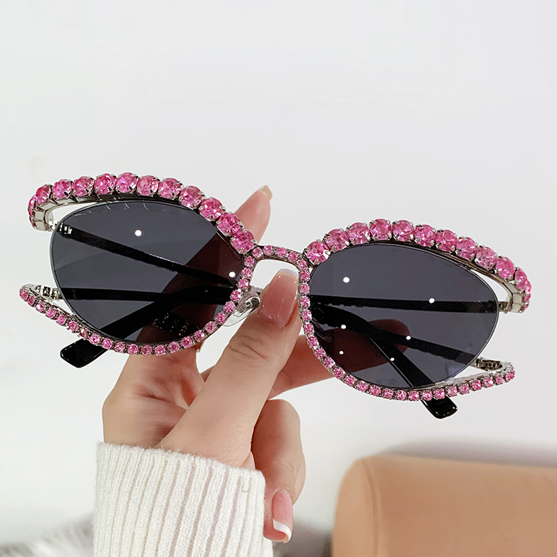 Foreign Trade Cross-Border Cat Eye-Shaped Diamond Sunglasses European and American Street Shot Glasses Internet Celebrity Model Personality Colorful Crystals Sunglasses for Women