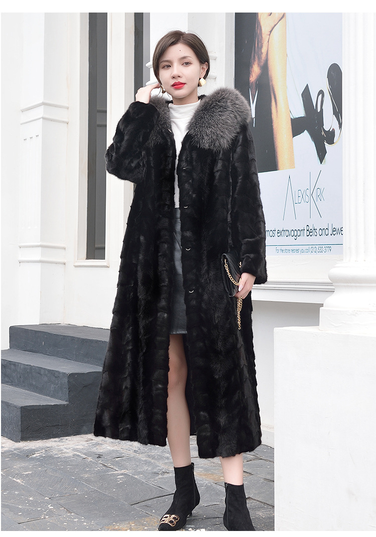 真貂皮大衣女长款连帽水貂毛拼貂女装外套海宁皮草批发新款裘皮冬