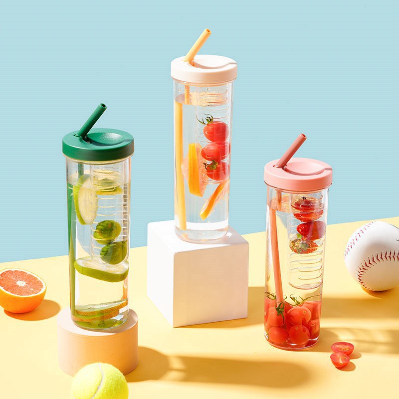 plastic net red straw cup large capacity male and female students plastic cold drink pot summer flower tea cup with tea strainer juice cup