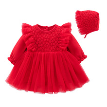 婴童秋冬新款加绒连衣裙红色新年裙婴儿满月宴礼服裙女宝宝公主裙