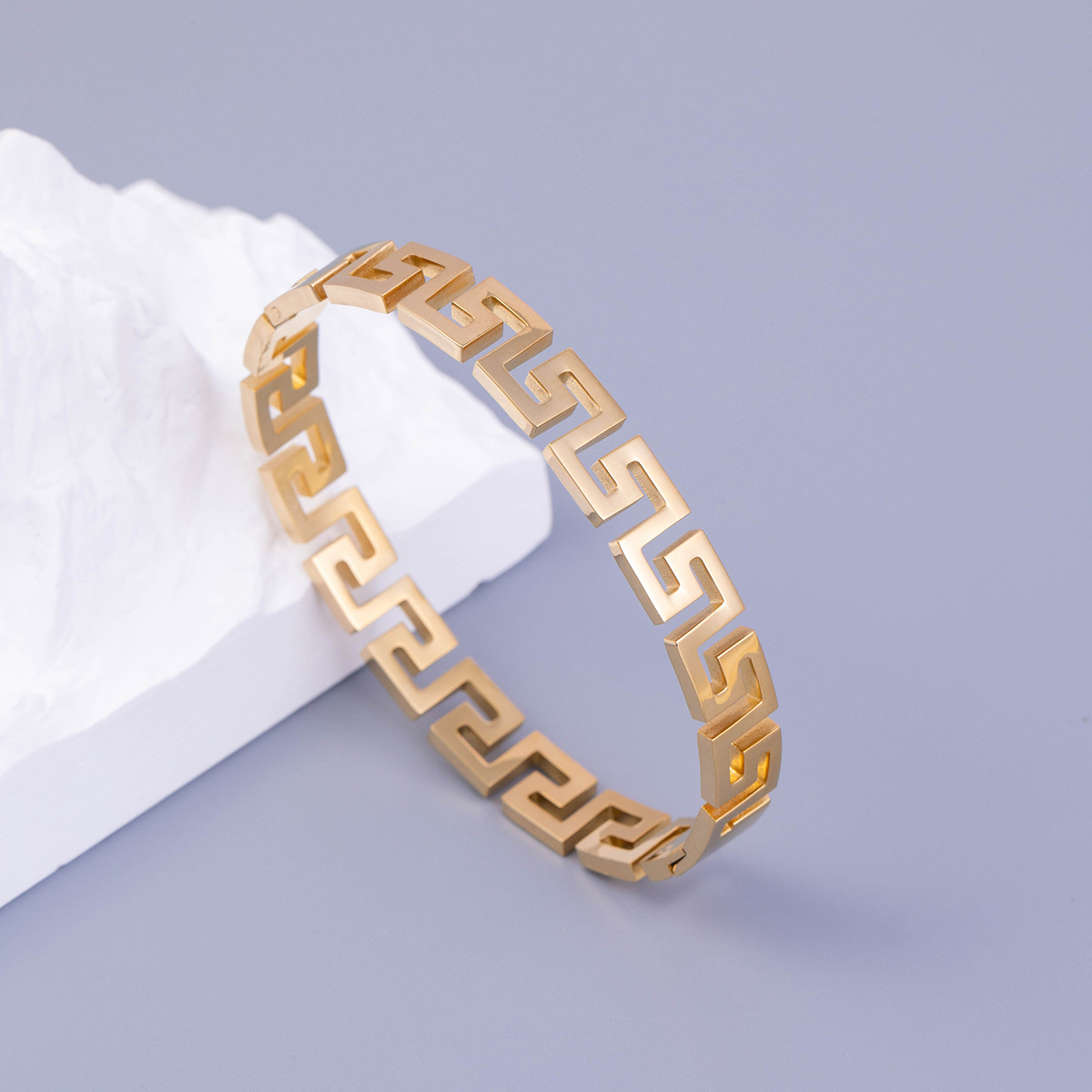 希腊回纹时尚个性钛钢手镯小众设计高级感ins时尚网红手环不掉色