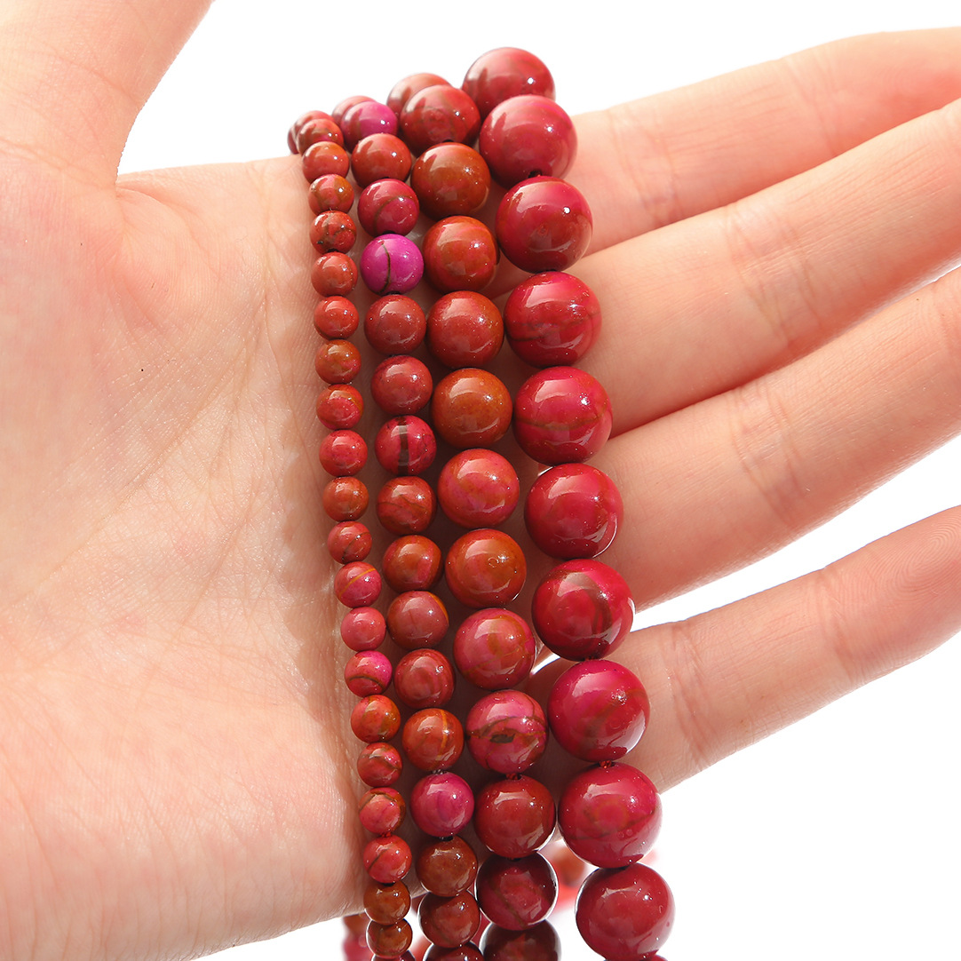 天然加色红金石圆珠石手串 手链 项链diy手工 配件材料