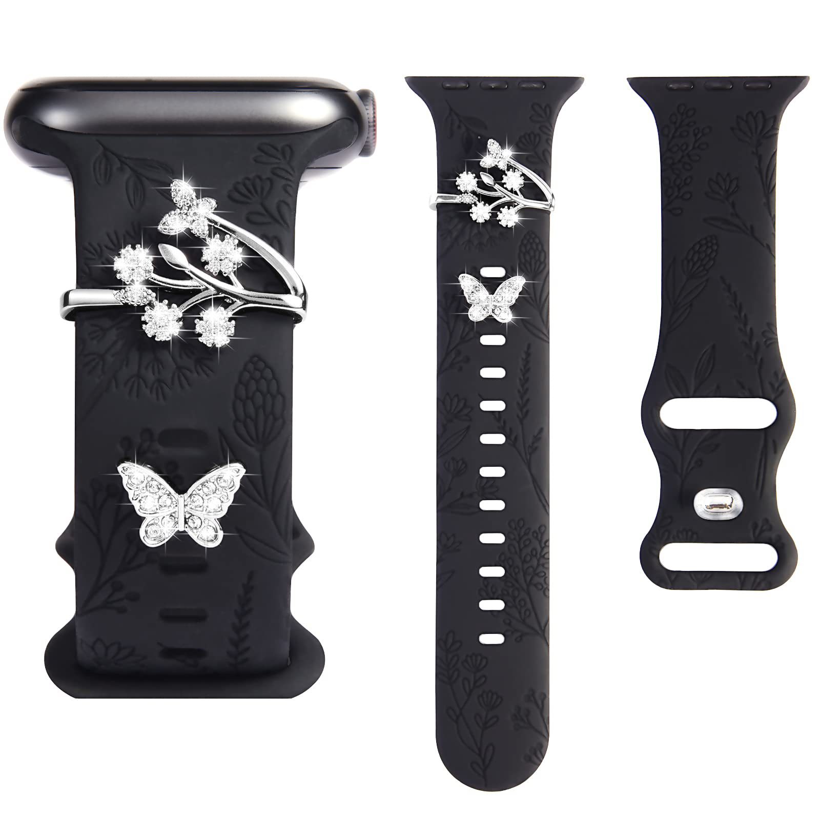 Suitable for Apple Silicone Strap Decorative Ring Decorative Nail Alloy Butterfly Branch with Diamond Exquisite Set Factory Wholesale