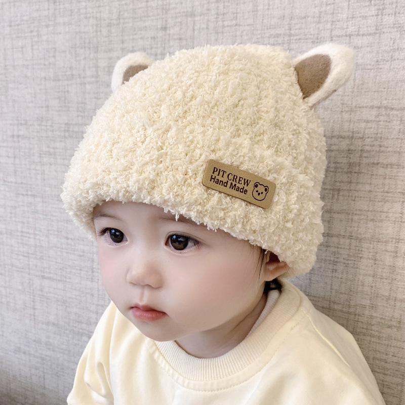 Baby Hat Winter Korean Style Boys and Girls Baby Plush Bonnet Knitted Warm Ear Protection Autumn and Winter Children Woolen Cap