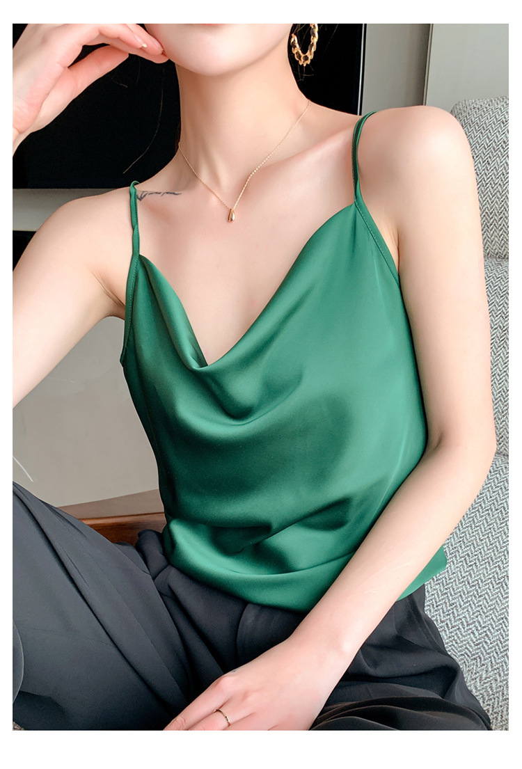 丝绸吊带2021春季女装新款修身叠领短款双肩带气质显瘦吊带小背心