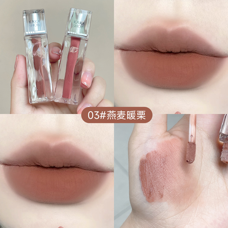 Kakashow Transparent Water Ripple Lip Lacquer Ice Cube Velvet Matte Matte Lipstick White No Stain on Cup Lip Mud Female