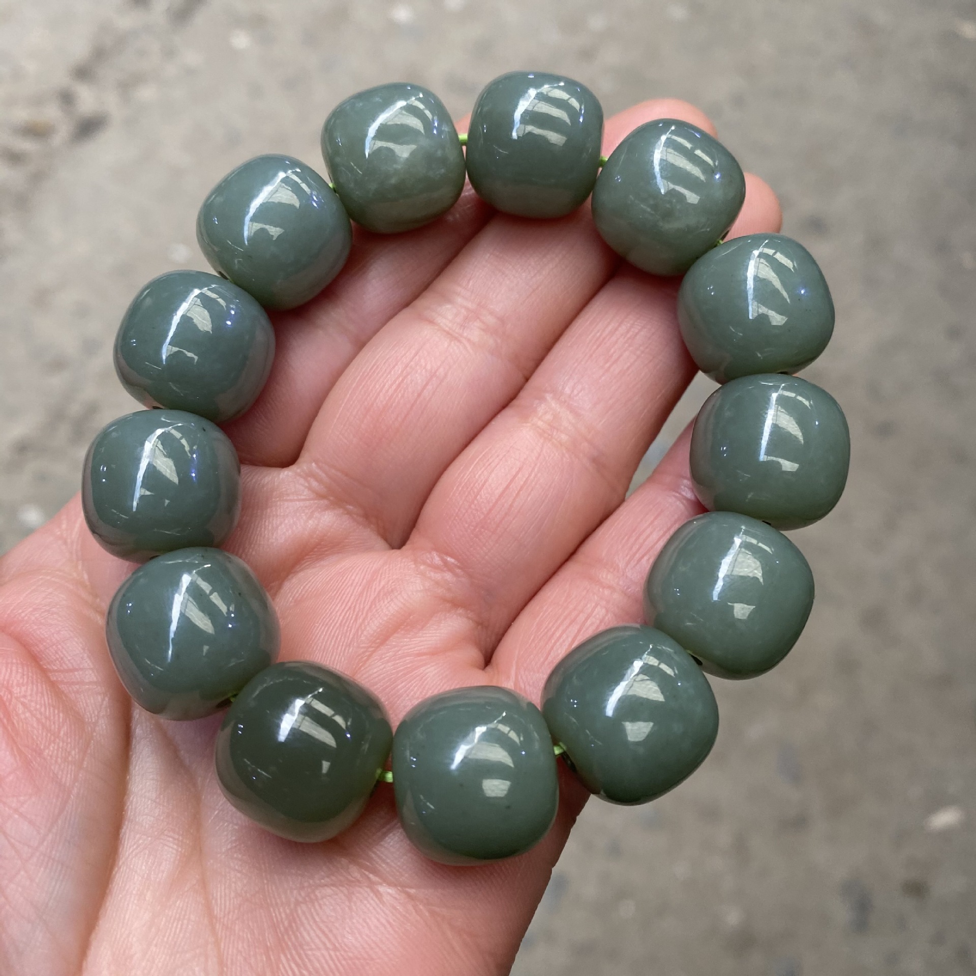 新疆和田玉且末蓝料老型珠手串 男女款青海青玉桶珠算盘珠手链