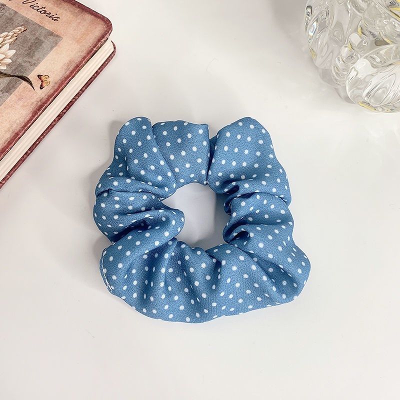 Blue Color Large Intestine Hair Band ~ Ins Simple Temperament Rubber Band Female BM Simple Cute Girl Polka Dot Hair Rope Hair Rope