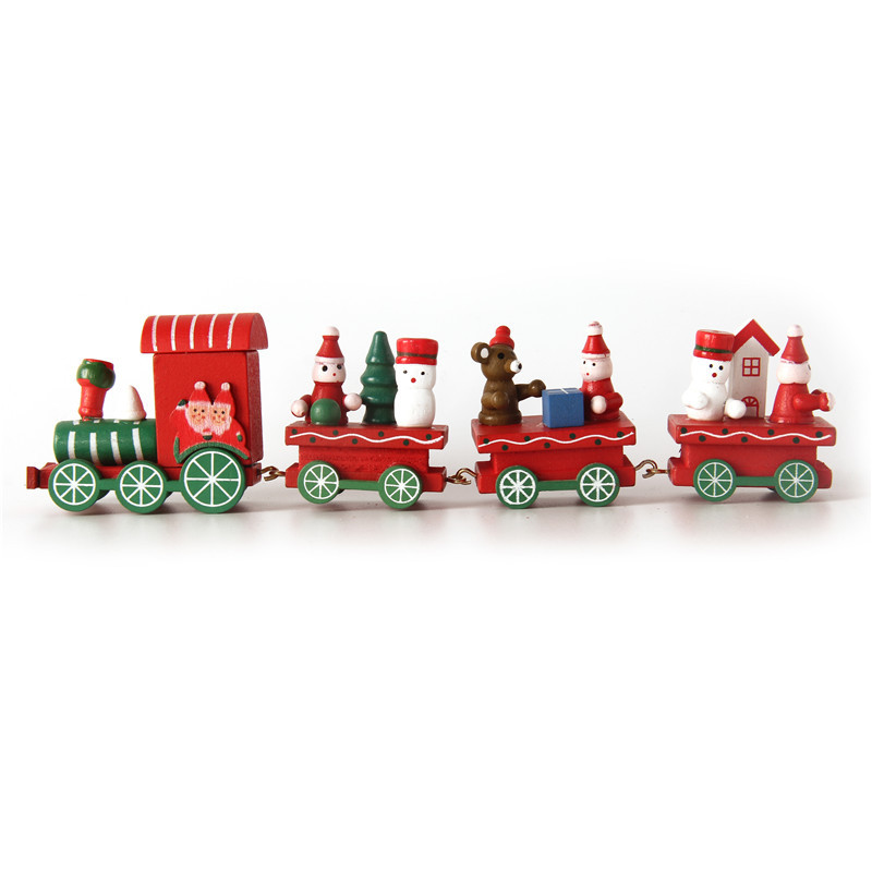 Color Box Packaging Christmas Wooden Mini Simulation Train Table Decorations Solid Wood Christmas Train