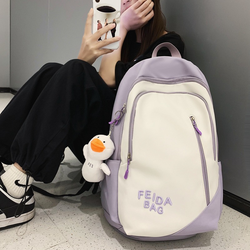 Junior High School Schoolbag Female College Student Girls Contrast Color Japanese Backpack Large Capacity Convenient Travel Leisure Simple Backpack