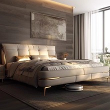 意式轻奢真皮床主卧大床1.8米现代简约双人床2米高端大气储物婚床