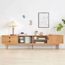 双抽全实木电视柜北欧简约现代客厅家具小户型橡木地柜厂家供应