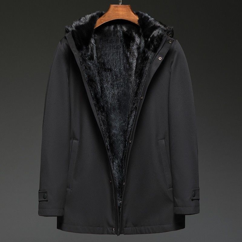男士派克服水貂内胆连帽整貂冬中老年尼克服貂皮大衣皮外套男