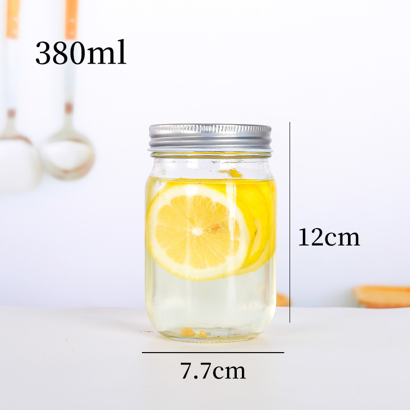 Glossy Square round Mason Jar Transparent Glass Jar Jam Honey Subpackage Cans Sealed Jar Yellow Peach Cans